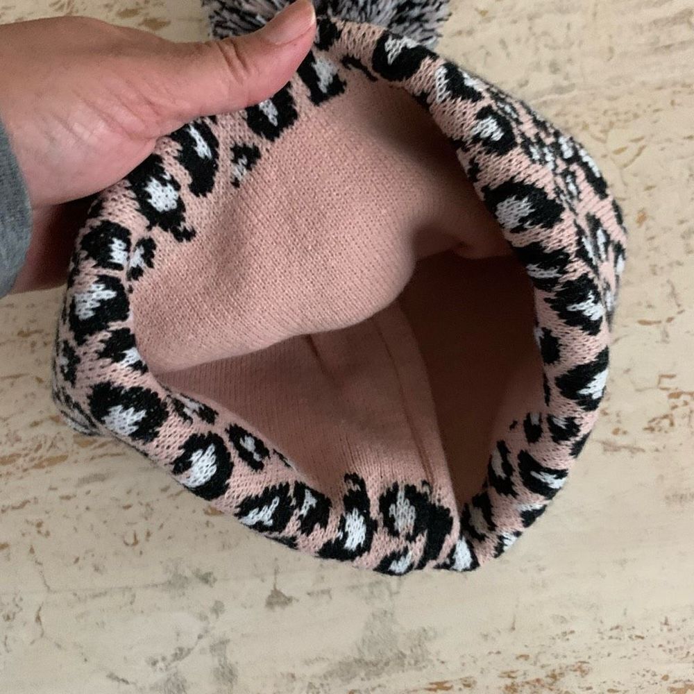 Pink leopard pom pom hat - Picture 6 of 7
